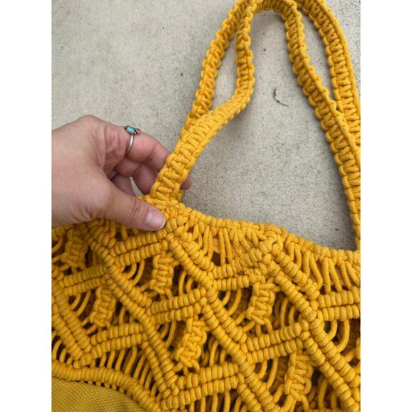 Canvas & Macrame yellow tote bag Craft supplies purse storage shopping shoulder - Picture 2 of 8